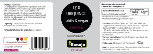 Ubiquinol Kaneka aktive Form (TM), 100mg, bio MCT Öl, 100% vegan, 60 Kapseln